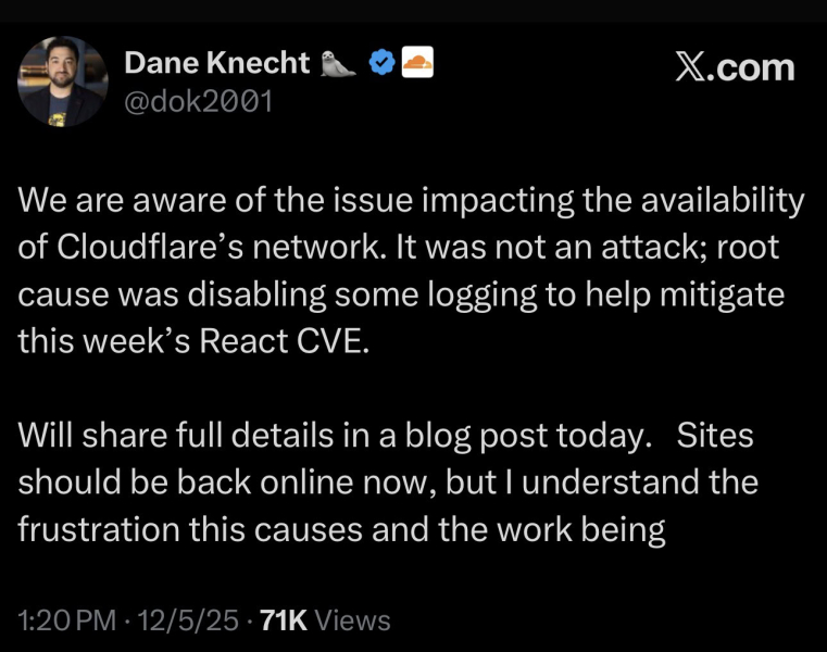 Cloudflare Outage Returns, Triggering Fresh Wave Of 5xx Errors