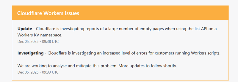 Cloudflare Outage Returns, Triggering Fresh Wave Of 5xx Errors